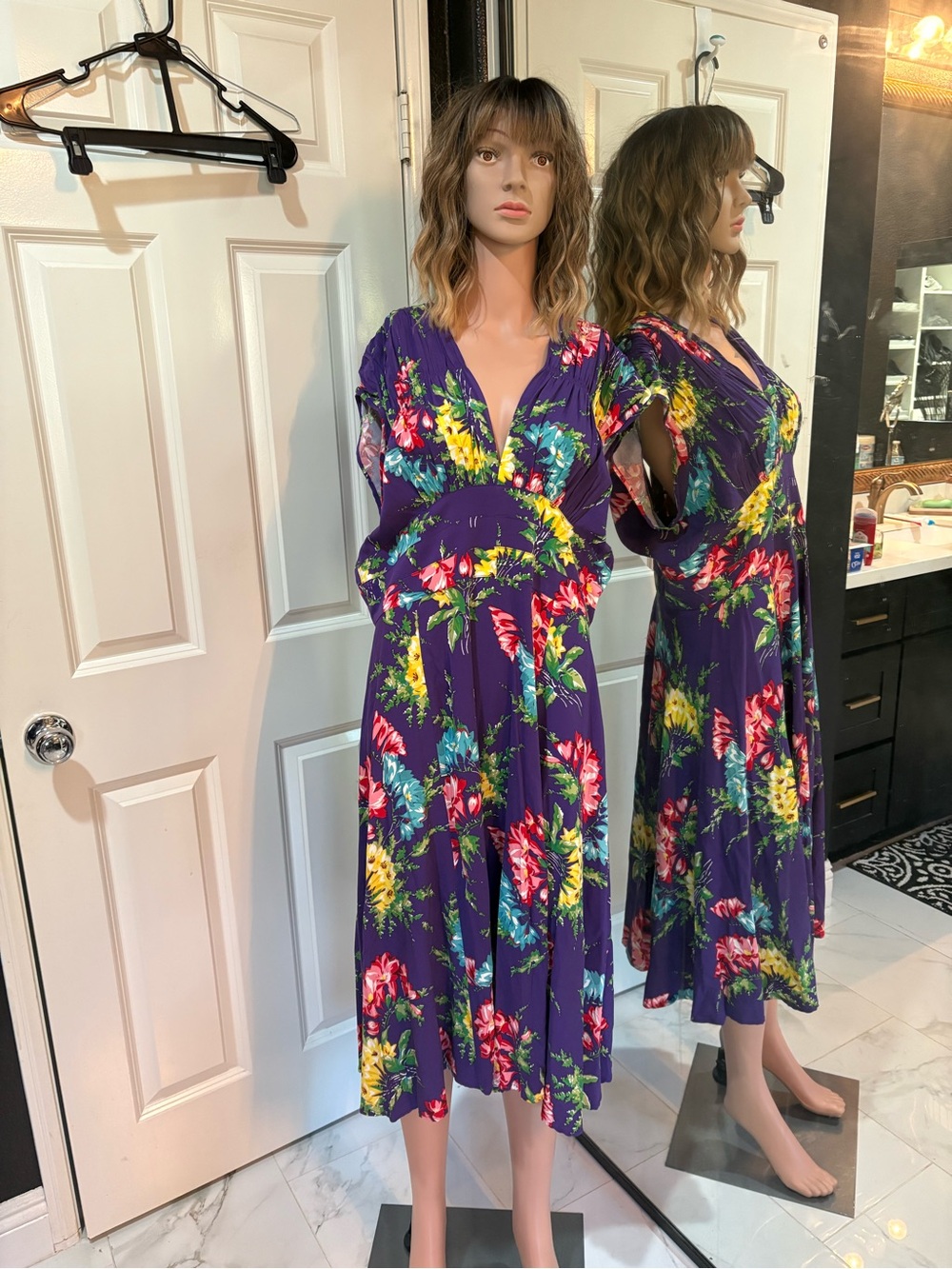 Trashy Diva Purple Floral Maxi Dress with Multicolor Blooms rockabilly pinup